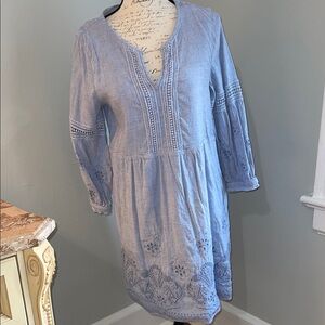 Tommy Bahama Light Blue Embroidered Cotton Tunic Dress (Size Medium)
